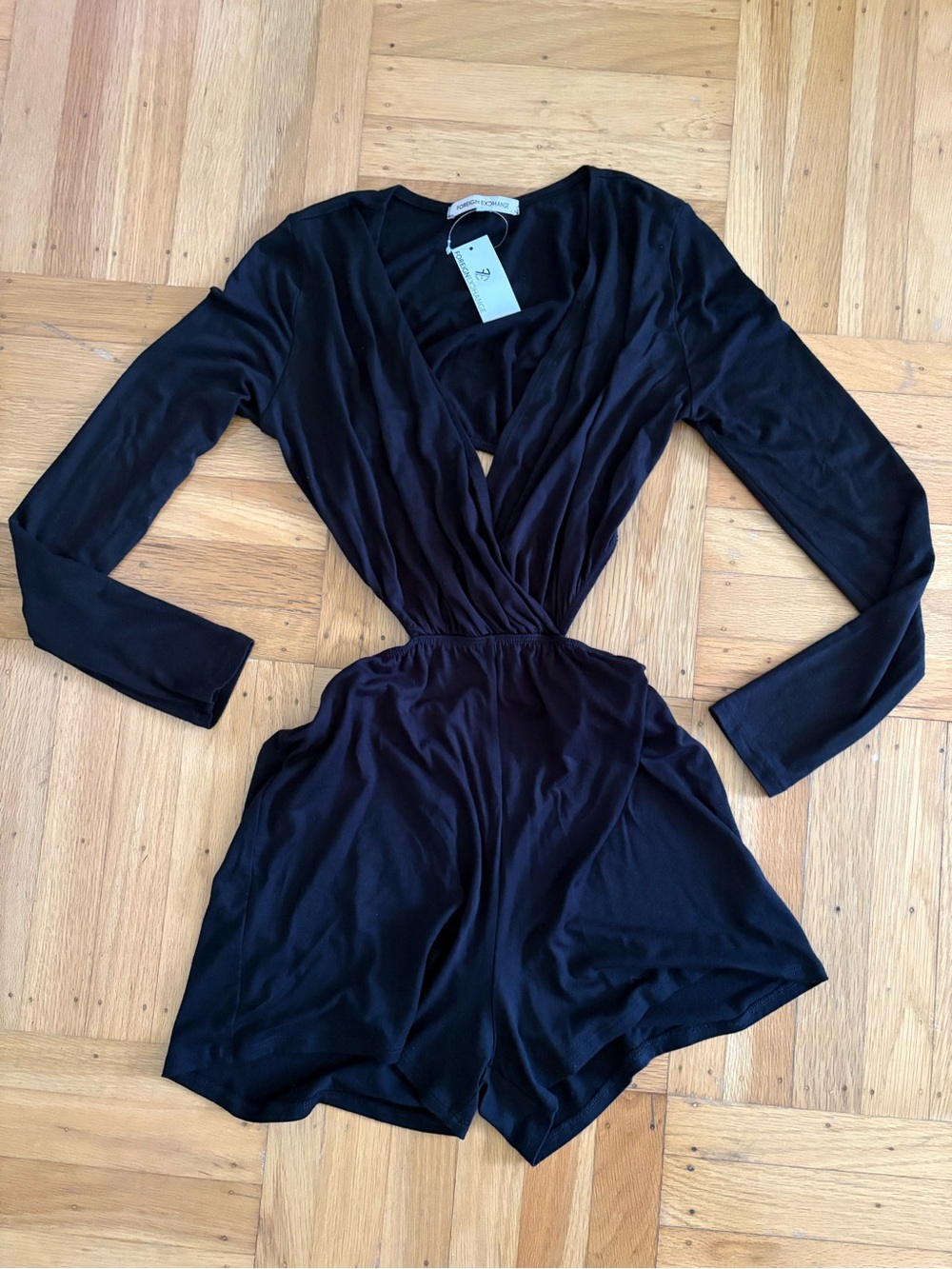Black Long Sleeve Wrap Open Back Romper